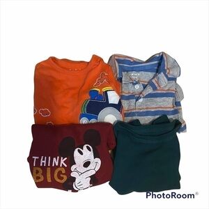 12 month Long Sleeve Onesie Bundle Boys Mickey Polo Trains Green Red Orange